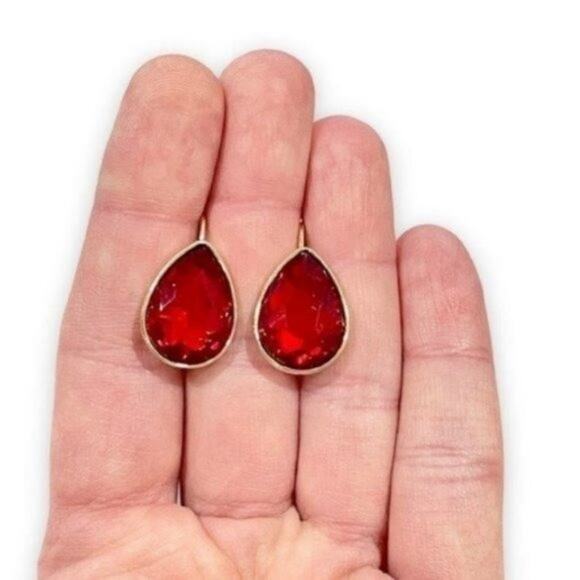 Red Teardrop Earrings - Picture 4 of 6